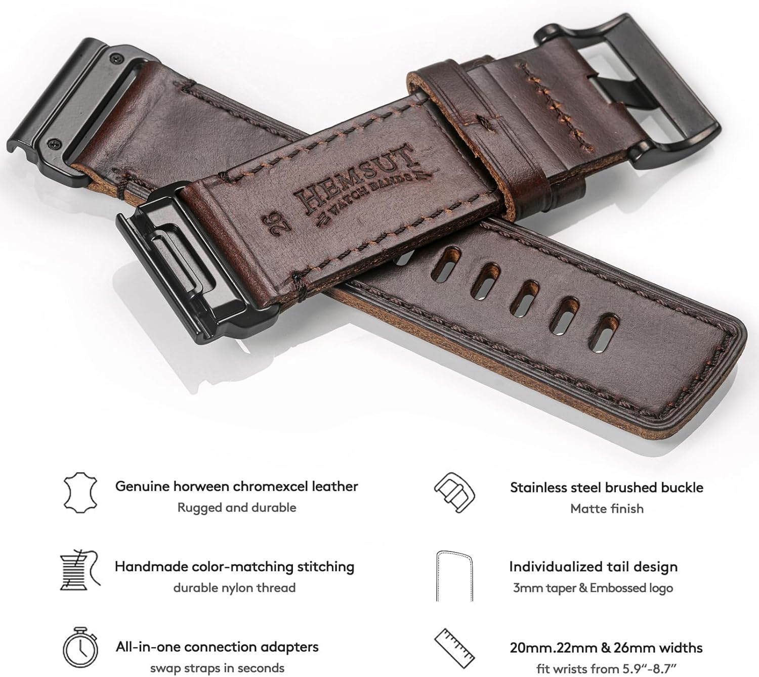 Soft Horween Leather Watch Band Compatible With Garmin, Strap For Fenix/Forerunner/Approach/MARQ/Quatix / D2 Series/Instinct/Epix/Tactix/Foretrex - Image 5