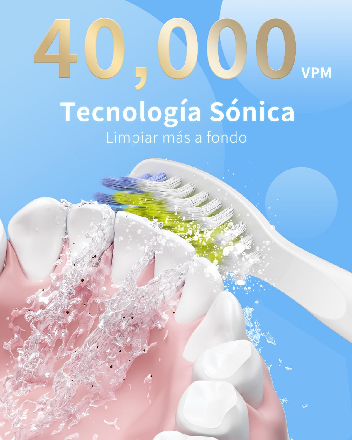 Seago Cepillo de Dientes Eléctrico Sónico, Cepillo Electrico Con 8 Cabezales de Recambio, 40000 VPM 5 Modos Cepillo de Dientes Viaje Para Adultos, Recargable Por USB (Blanco)