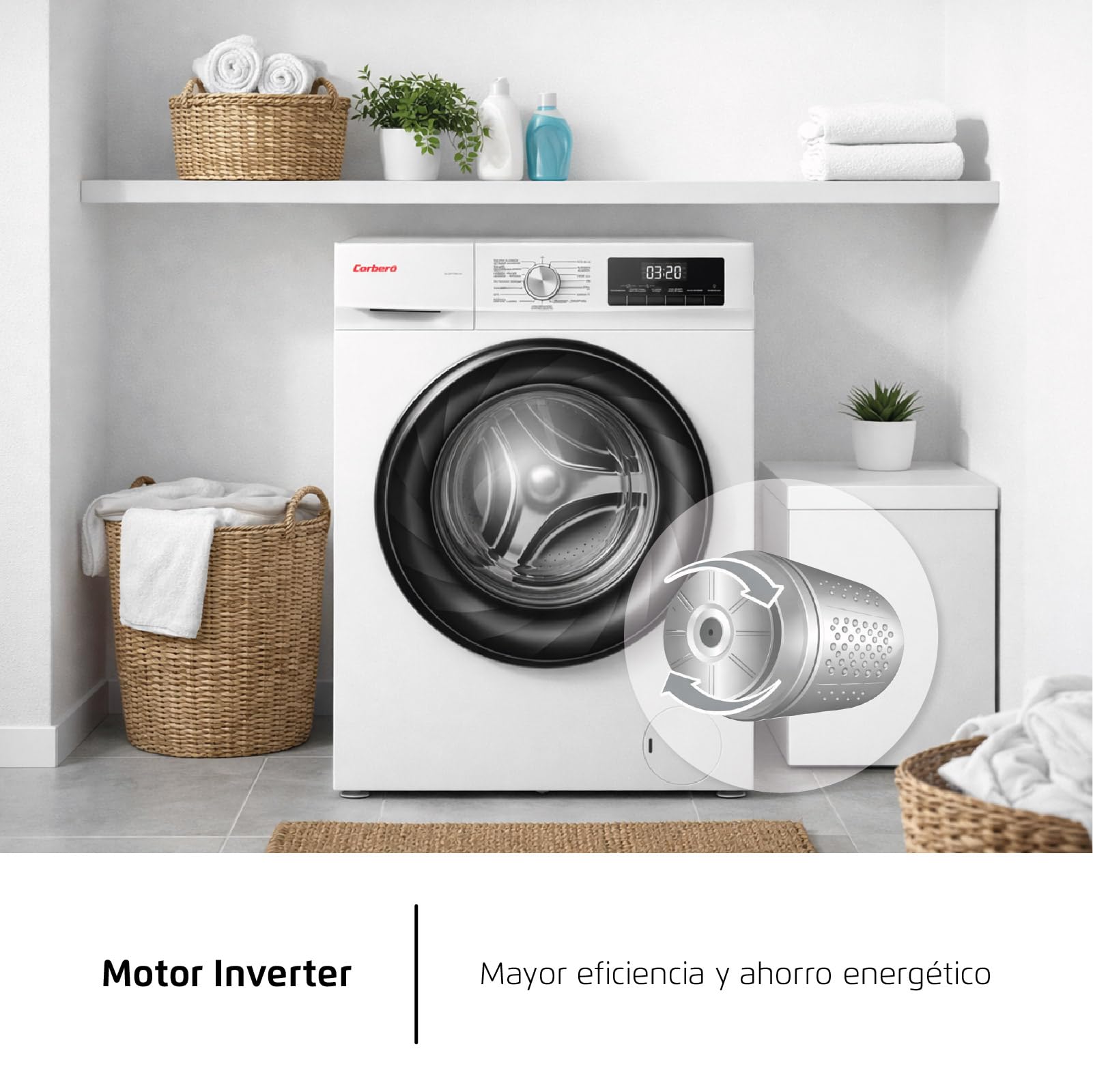 Corberó - Lavadora Secadora Carga Frontal | CLSH1066VIN | 10 kg / 6 kg | 1400 rpm | Motor Inverter | 15 Programas | Lavado Jet y Función Vapor | Función Antialérgico| Programa rápido | Blanco