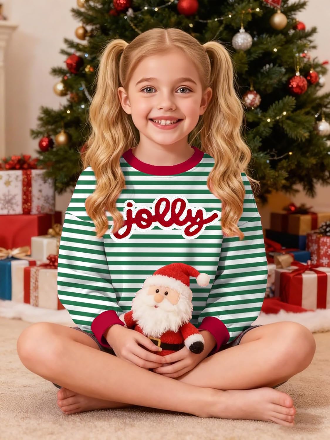 VVNTY Girls Christmas Sweatshirt: Kids Boys Girl Long Sleeve Merry Christmas Shirt Xmas Pullover Tops 5-12Y