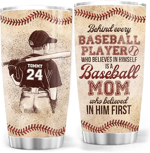 TheUnifury - Vaso de béisbol personalizado para mamá, vaso de béisbol de 20 onzas, vaso de béisbol con aislamiento al vacío de doble pared para