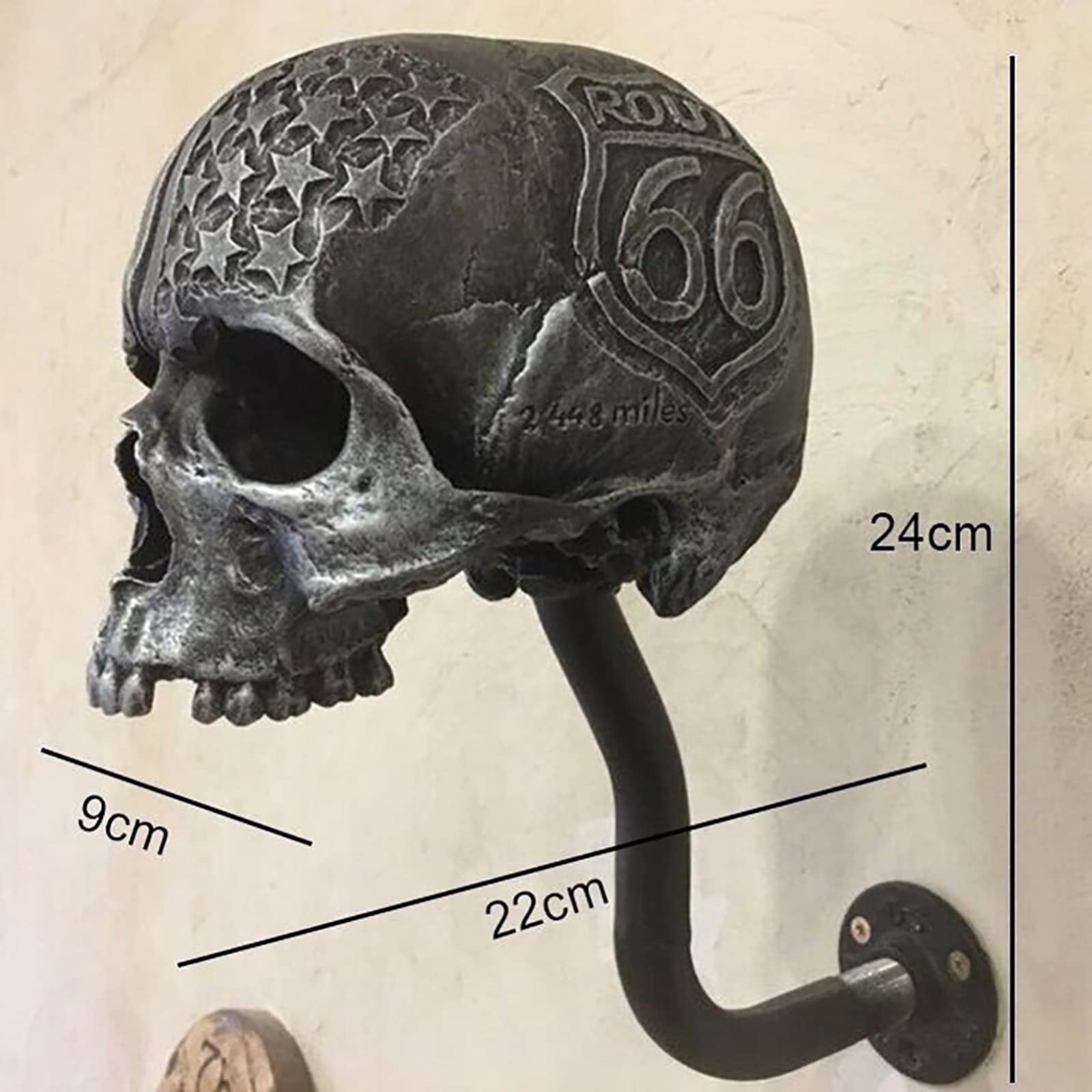 Support De Casque De Moto Tête De Mort Avec Barbe Support Mural Pour Casque De Tête De Mort Artisanat En Résine Pour Décoration Murale Porte-Casque De Moto Et Crochet Pour Veste B,Resina