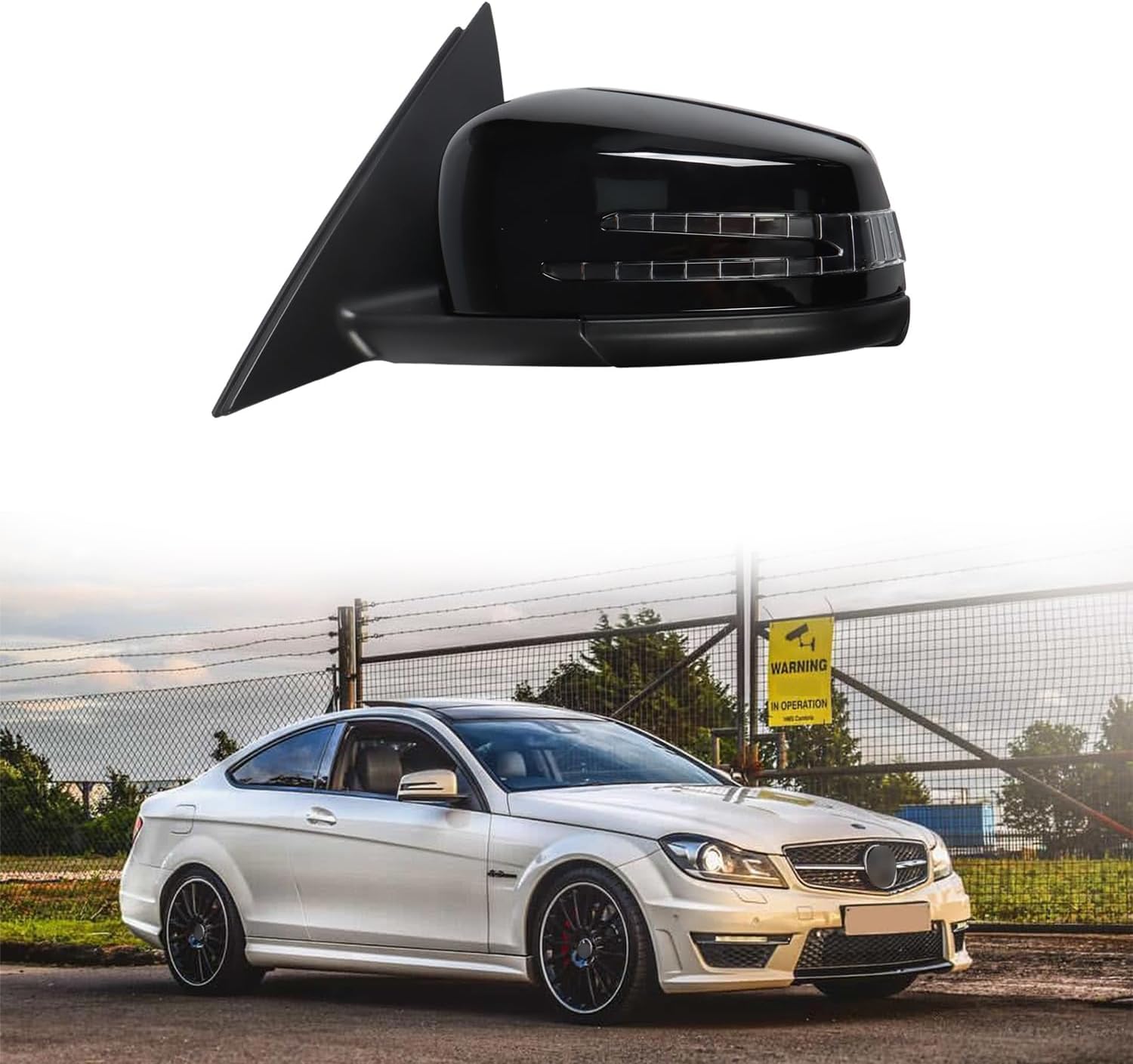 Car Driver Side Mirror Fit for 2006-2013 Mercedes Benz W204 C63 C200 C180 Rear View Mirror Assembly for Mercedes Benz Accessories Electric Folding, Heating, Floor Light, Blind Spot