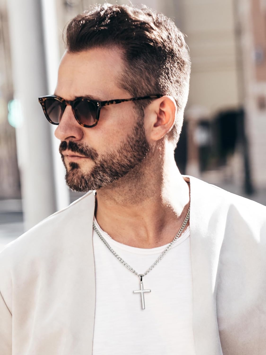 SWEETV 18K Gold Over 925 Sterling Silver Cross Necklace for Men/Women, Stainless Steel Cuban/Rope Chain Cross Pendant 18-24 inch, Religious Jewelry Gifts for Men - Image 4