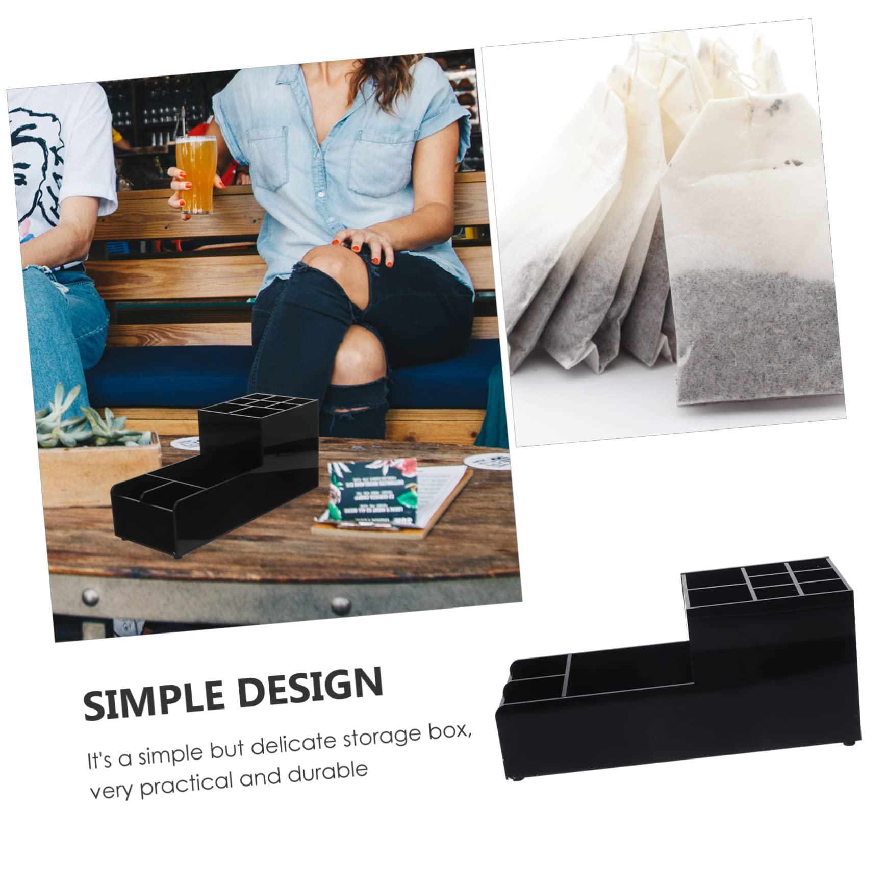 Mikinona Organizador de Barra Acrílico Negro de 11 Compartimentos para Mesa | Diseño Dividido, para Estación de Café de Oficina, Uso en Bar y Hostelería
