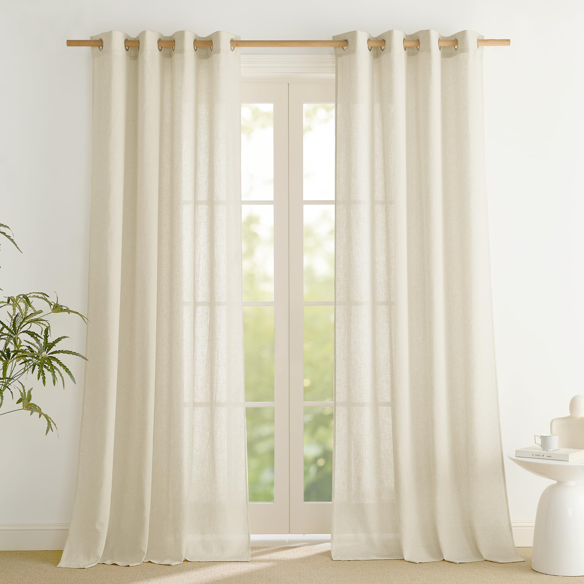 PONY DANCE Linen Curtains 96 Drop Pair, Extra Long Eyelet Top Flax Window Treatment Panels for Living Room/Kitchen/Bedroom Decoration, Natural, 55 Inches Width, Set of 2Global Recycled StandardOEKO-TEX STANDARD 100Global Recycled StandardGlobal Recycled Standard