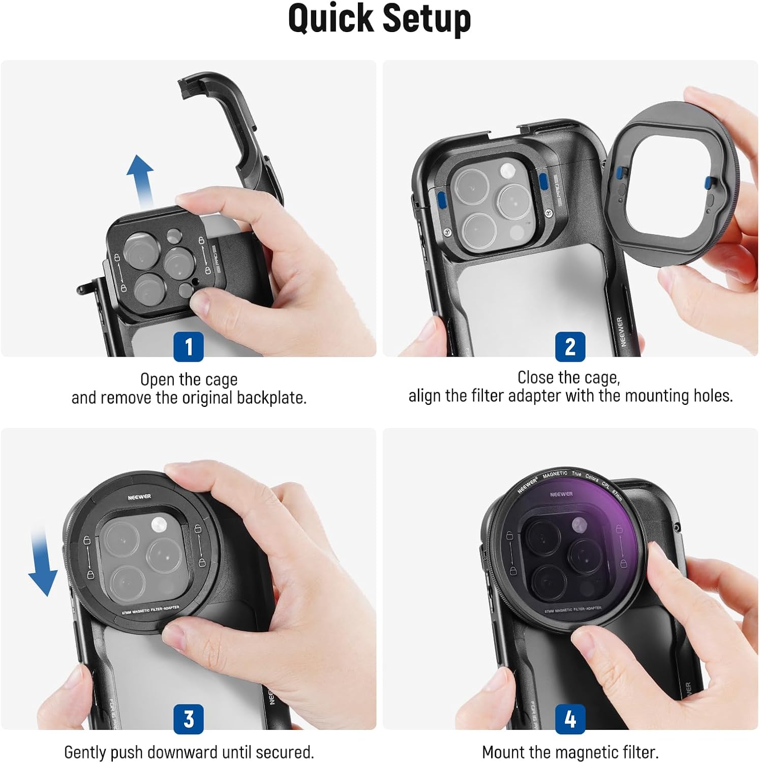 NEEWER 67mm Magnetic CPL Filter Set, Circular Polarizing Multicoated HD with Magnetic Filter Backplate Adapter, Compatible with iPhone 16 Pro/16 Pro Max Phone Cage Video Rig (PA073/PA074)