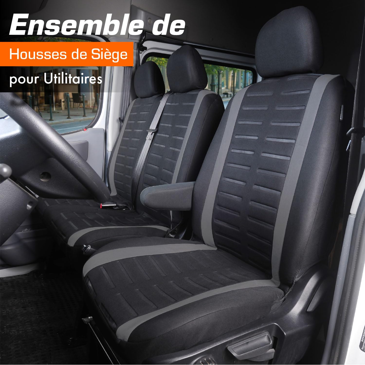 upgrade4cars Housses de Siège de Camion Avant Universelle Noir Gris | Pour la plupart des utilitaires & vans | respirant & pratique