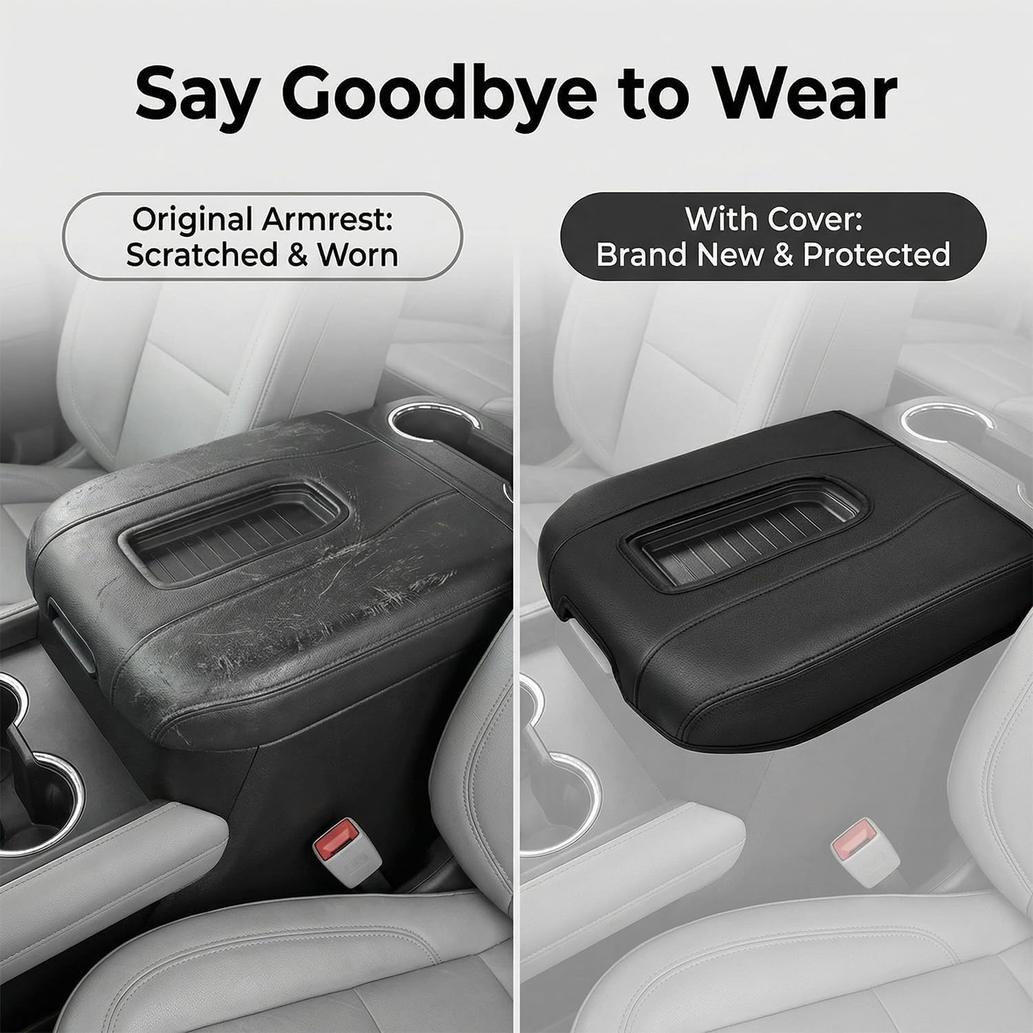 Center Console Armrest Cover Compatible with Chevy Silverado & GMC Sierra 2019-2026, Yukon & Tahoe & Suburban 2021-2026, for Floor Console Bucket Seat Only, Leather Console Cover, Anti-Scratch