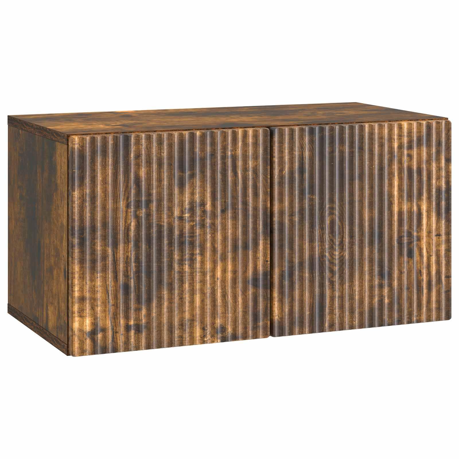 Hothingwell TV-Wandschrank, Holz, Eiche, Rauchgrau, 59,5 x 31 x 30 cm | Drehtüren 90°, Aufbewahrung für elektronische Geräte, Wartung feuchtes Tuch, Wandmontage