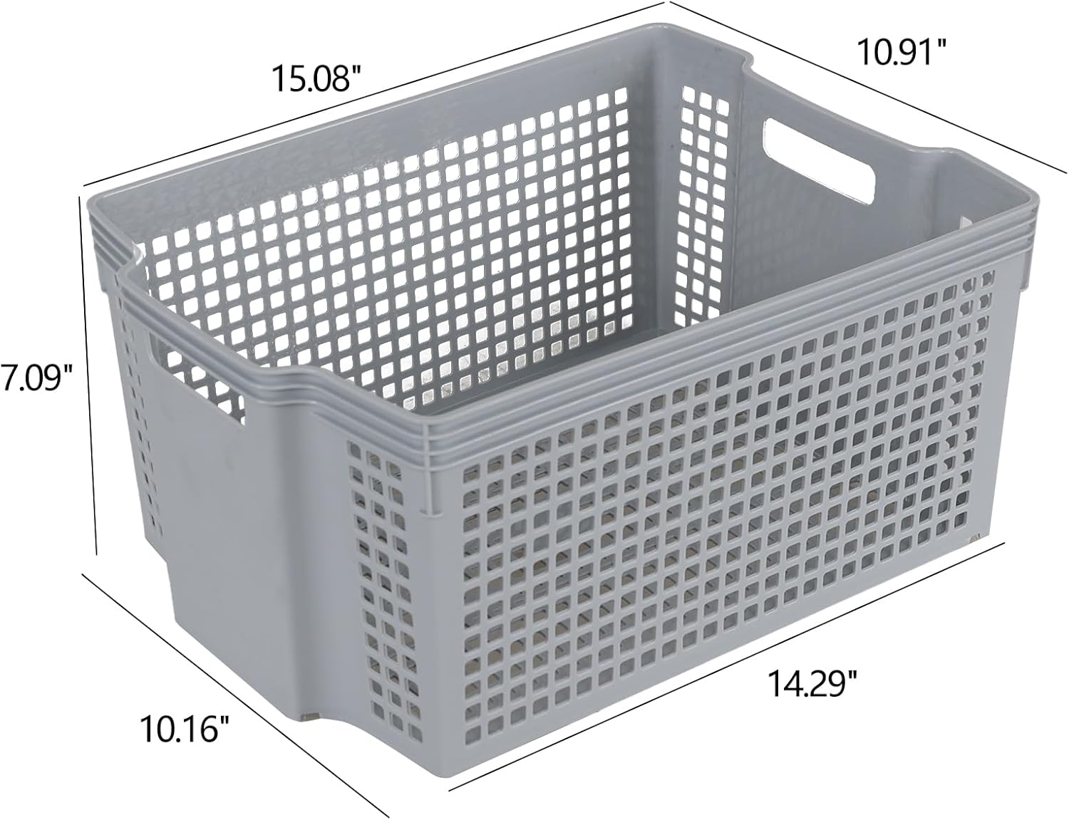 12-Pack Plastic Stackable Basket, Large Stacking Storage Baskets Bin, Grey