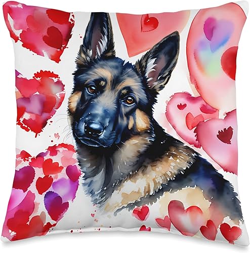 Romantic Love Partnership Date Couple Relationship Almohada romántica de pastor alemán para el día de San Valentín, corazón, 16 x 16 pulgadas,