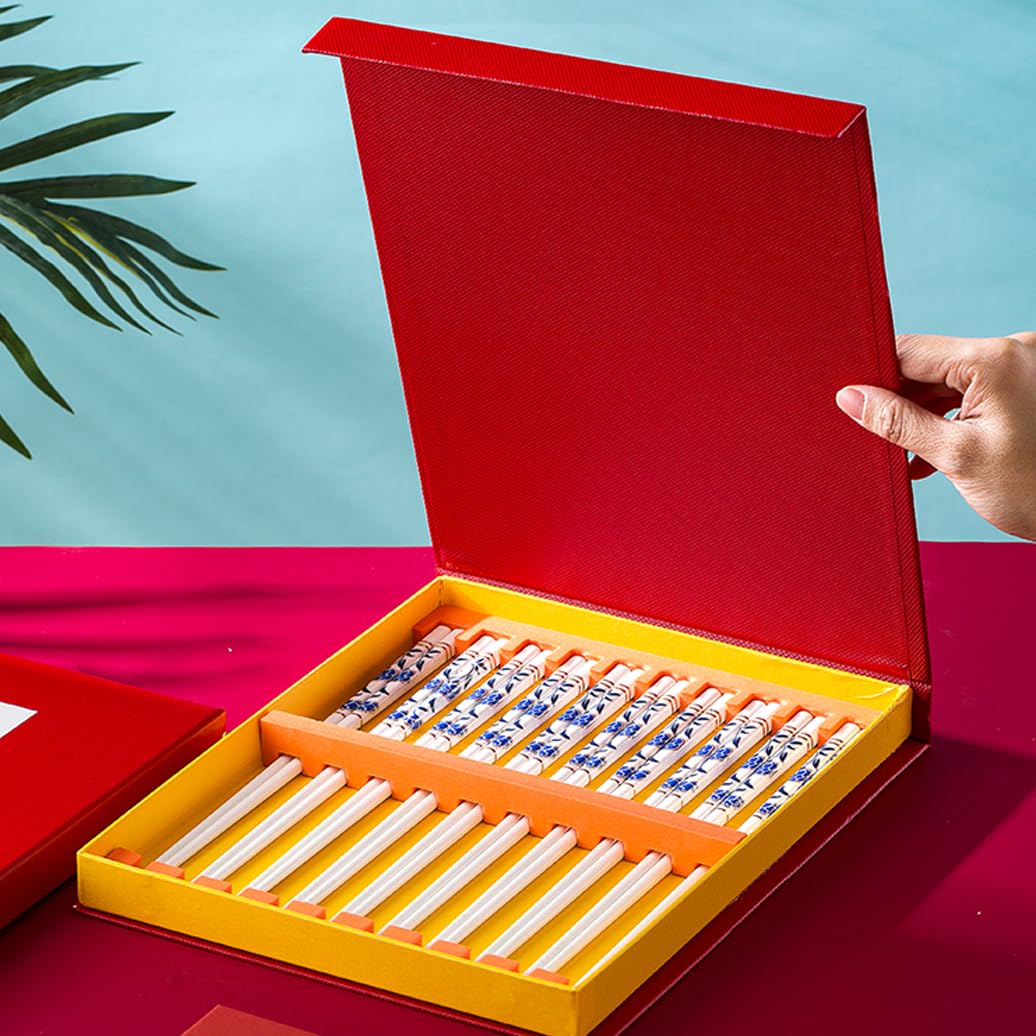 ZHOUXIAO Boîne-Cadeaux Chinois en Porcelaine Boîte-Cadeau, 10 Paires Rétablissements De Baguettes De Vaisselle Réutilisables Lave-Vaisselle Réutilisable Ensemble De Cadeaux O