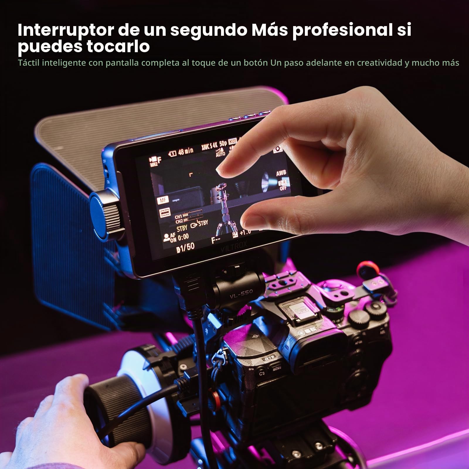 VILTROX DC550 Pro 5.5" Monitor de Campo de la cámara Externa de Pantalla táctil 4K HDMI DSLR 1920x1080 Monitor con batería NP-F550 y Bolsa de Transporte,1200nit 3D LUT para Sony Canon Nikon