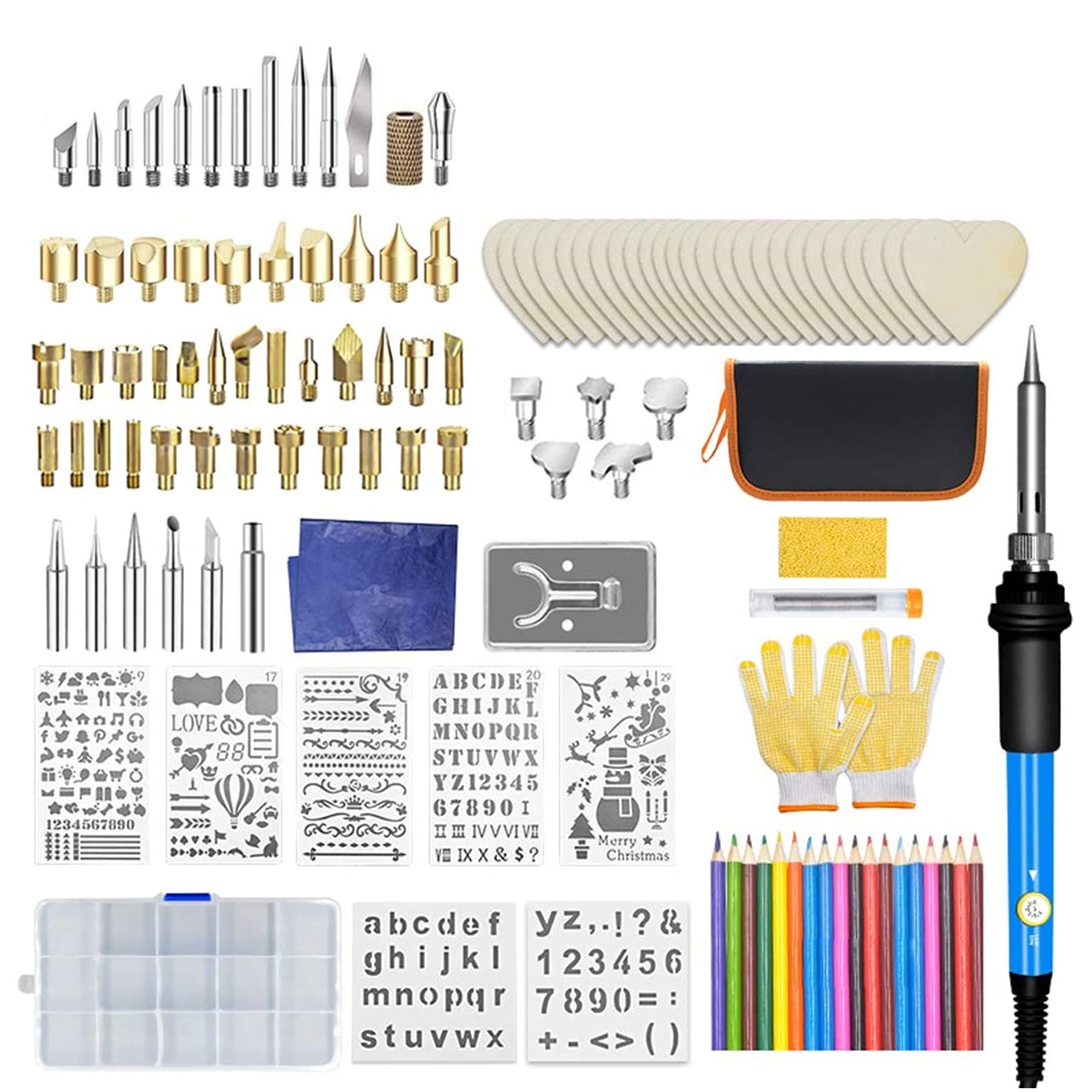CYGG 128 PCS Wood Burning Kit, Soldering Iron Kit, Adjustable Temperature Soldering Iron Gun 60W Soldering Iron Pen Welding Tools, Carbon Papers, Color Pencils (Wood Burning Kit)