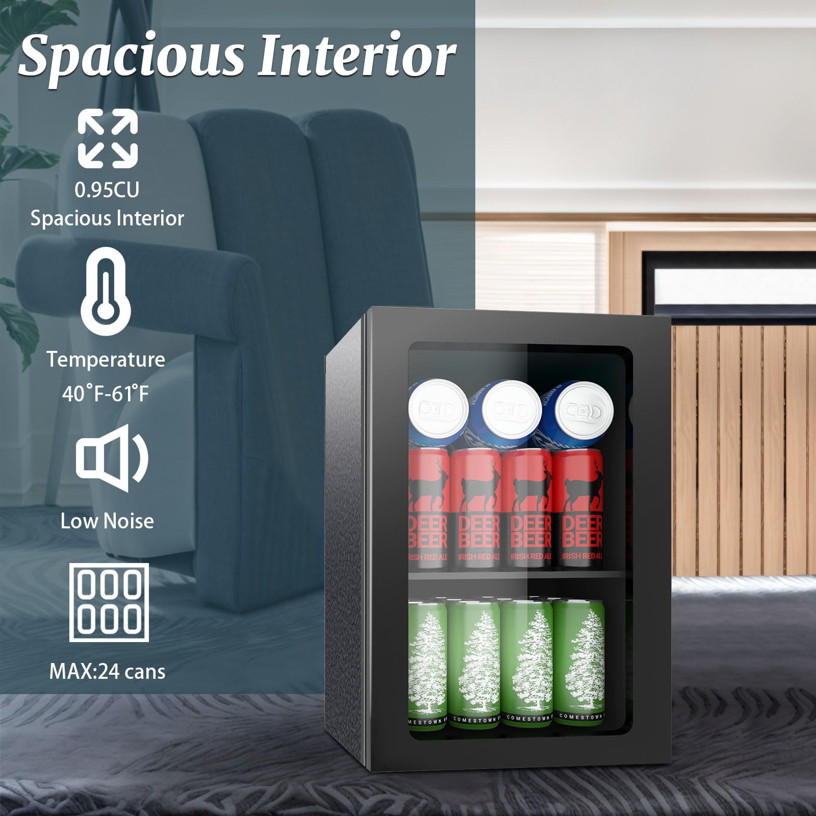 Erivess Compact Freestanding Beverage Refrigerator, 25 Can/0.95 Cubic Feet Mini Fridge With Front Door For Soda, Beer Or Wine, Under Counter Small Refrigerator With Adjustable Shelves on Fridge.com - View 2