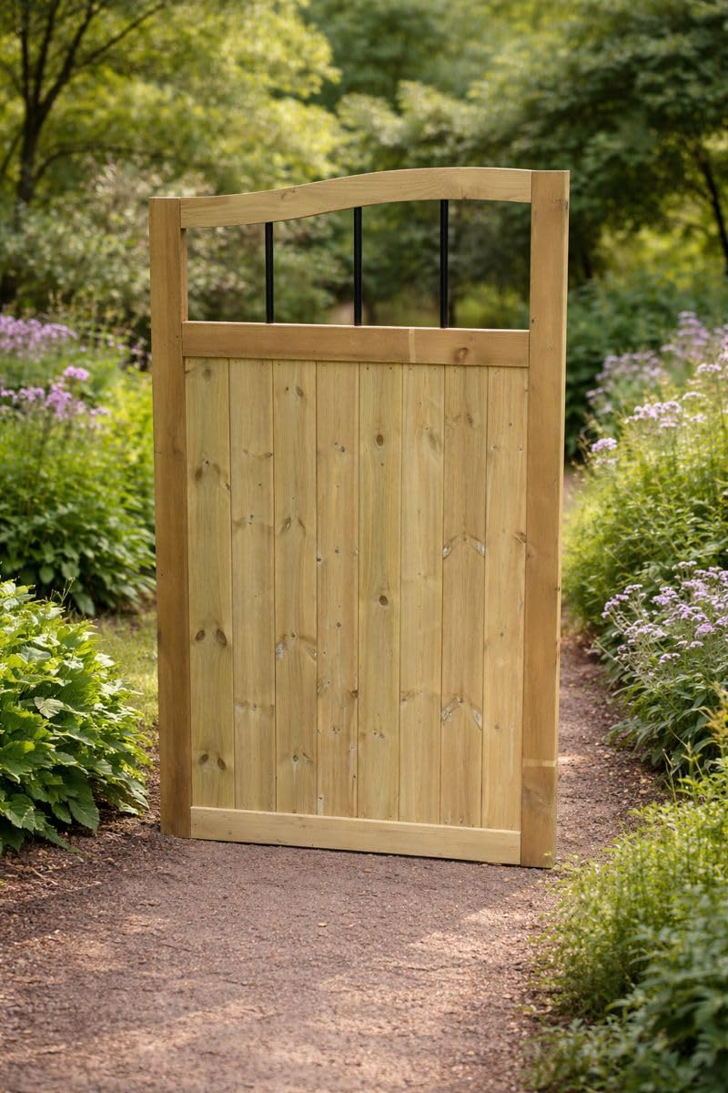 Wooden TVG Swan Neck Garden Gate Pedestrian Gate Wooden Pressure Treated 6ft 180cm,(180cm High x 99cm Wide x 5cm Deep)
