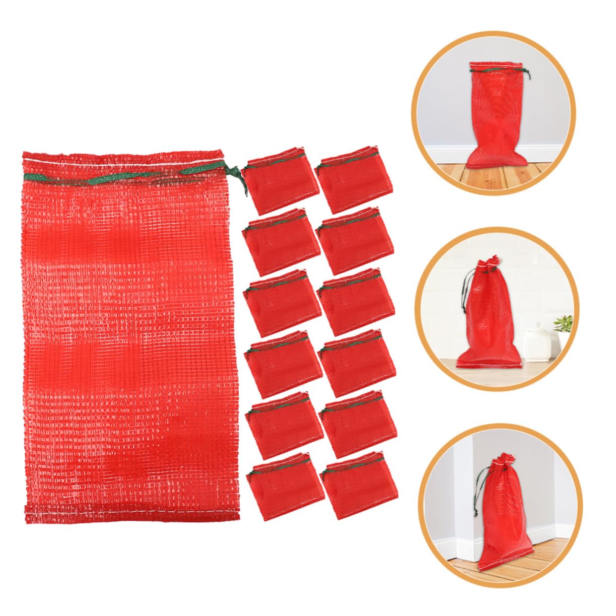 Bolsas de Malla con Cordón 50 Unidades, Polipropileno Rojo para Frutas