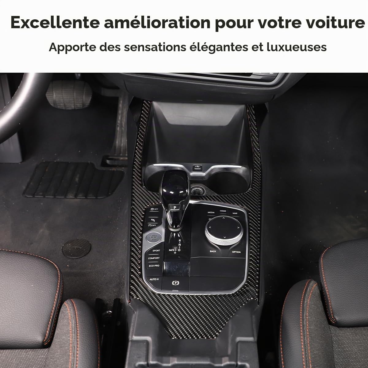 Garniture de levier de vitesse en fibre de carbone souple pour B-M-W 1 Series 2 Series F40 F44 2020-2023 Panneau de commande central de voiture Décoration de cadre autocollant Accessoires de voiture