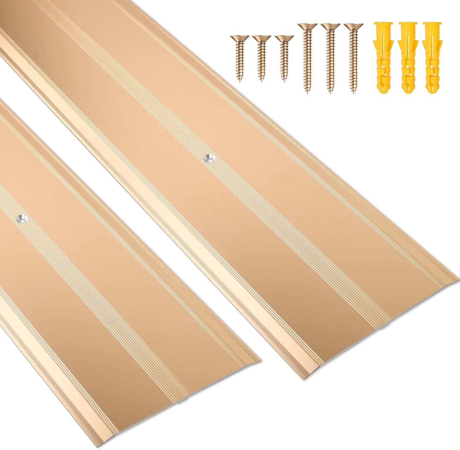 2 Pack Aluminum Door Threshold, 36"L x 4"W Metal Floor Transition Strip for Doorways, Threshold Strip for Exterior & Interior Doors Flooring Gaps, Doorway Protector and Decor (Gold) 36"x4"x0.1"-2pcs Gold