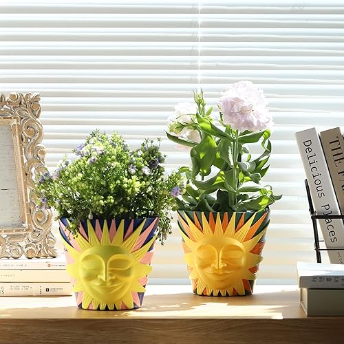 Miniatura 5 de GUGUGO Macetas de cara de sol, maceta única con drenaje, bonita maceta para plantas de interior y exterior, divertidas macetas de jardinería para