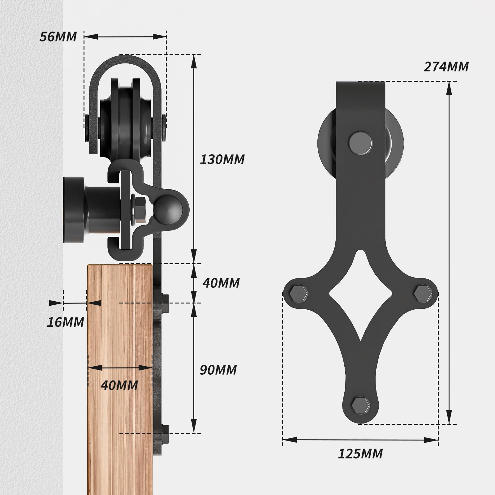 WOLFBIRD Kit de Quincaillerie Porte de Grange 274cm-9FT Kit de Rail Pour Système Porte Coulissante Avec Guide de Plancher Réglable Pour Porte en Bois