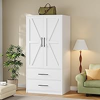 HOOBRO White Bedroom Armoire Wardrobe Closet with Hanging Rod, 2 Doors & 2 Drawers - Tall 70.9" Storage Cabinet
