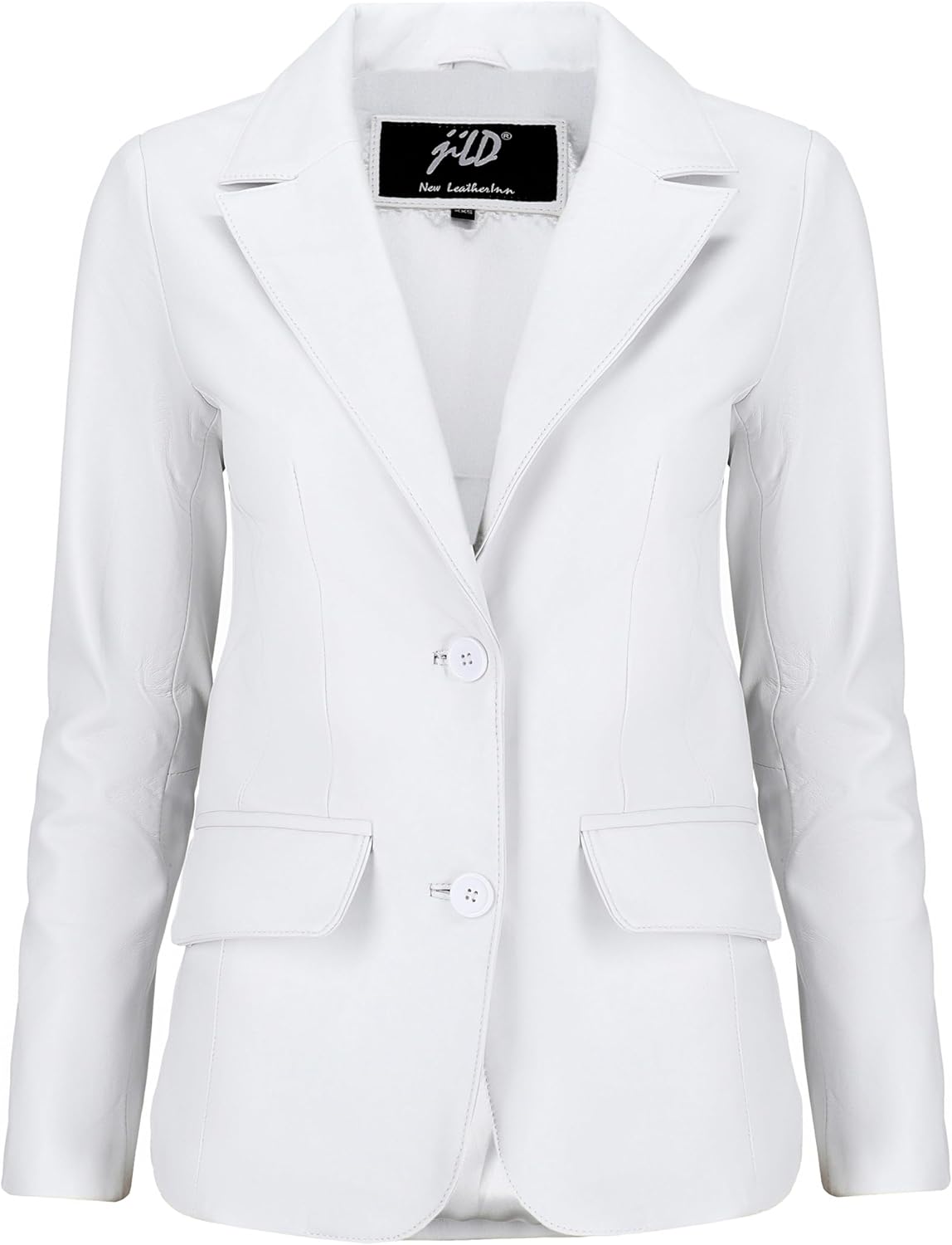 Jild Classic 2-Button Lambskin Leather Blazer Women - Casual Coat Long Sleeves Suit Style Leather Jacket Women