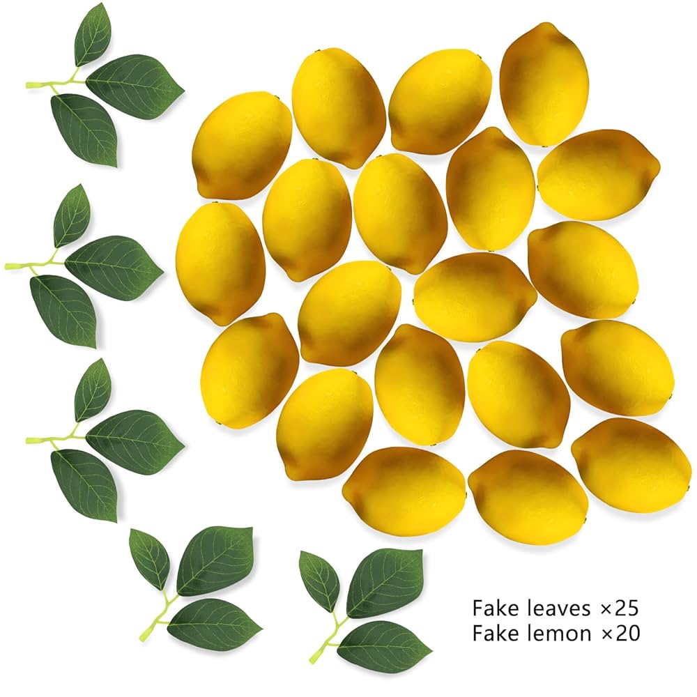 Winlyn 28 Pcs Fake Lemon Artificial Fruits Vivid Green And Yellow Lemon Mixed Set Lifelike Simulation Fruit For Home House Kitchen Party Decoration