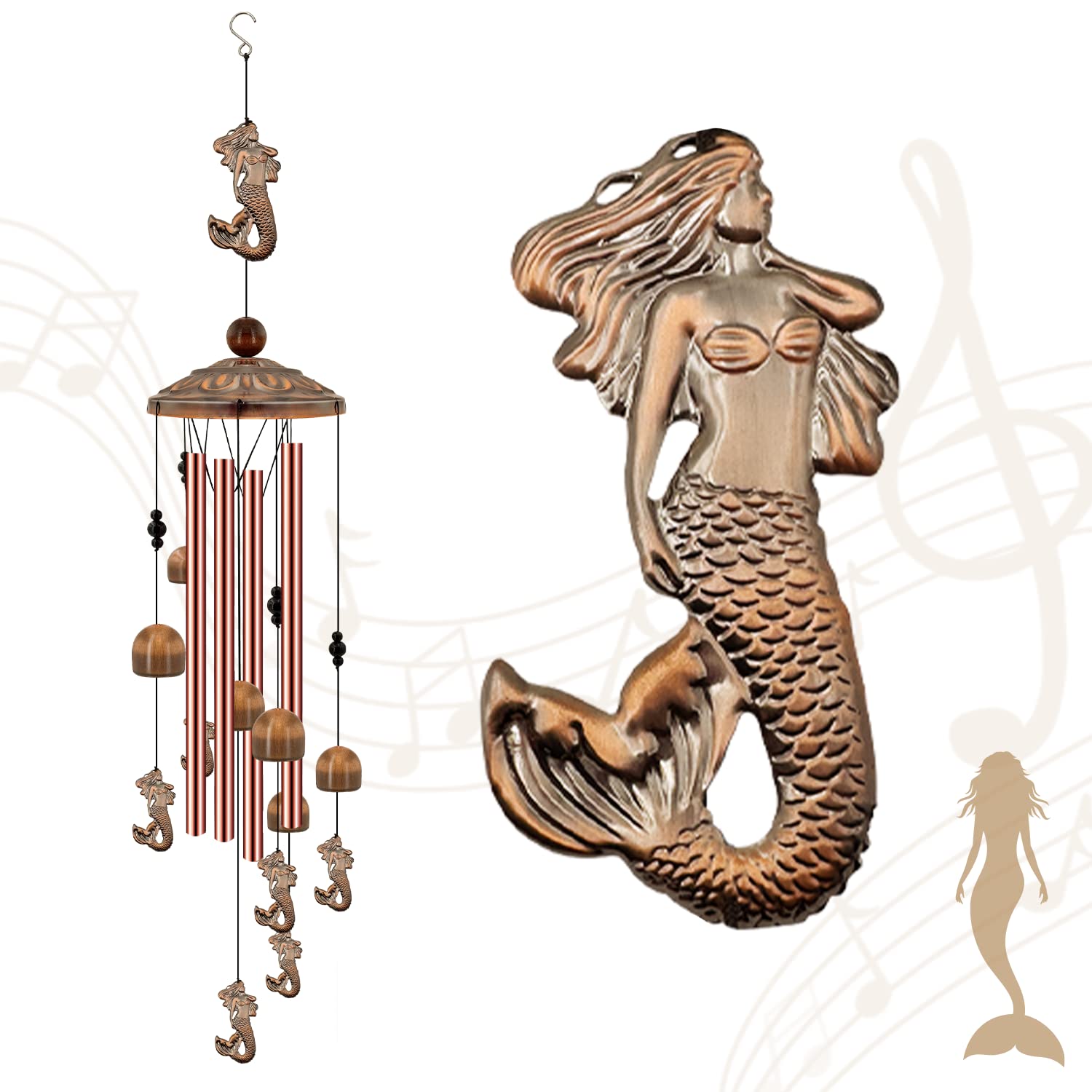 Mermaid Wind Chimes Outdoors Clearance, Housewarming Gifts，Wind Chimes for Outside Unique, Large Wind Chimes with S Hook, Patio Garden Décor