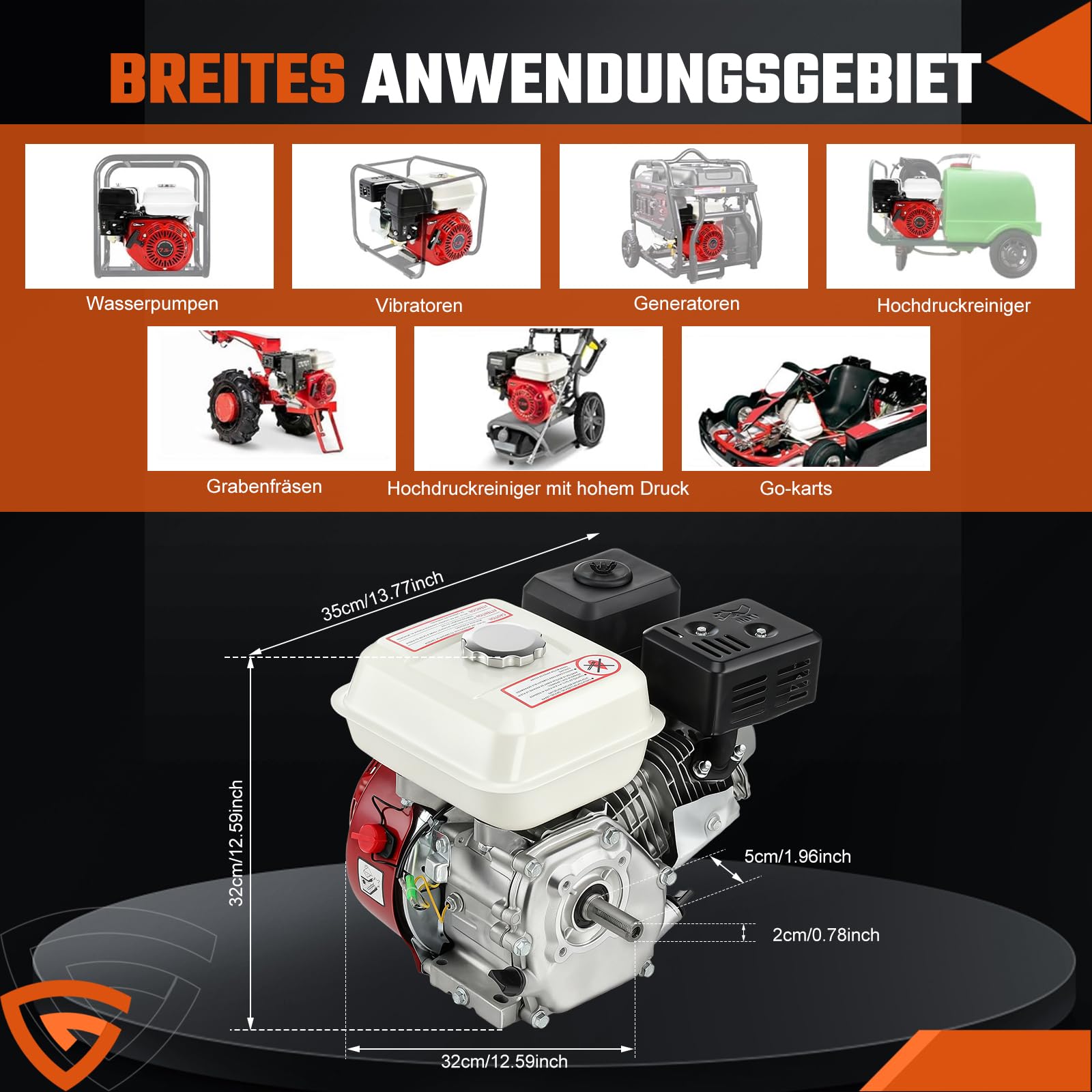 7 PS Benzinmotor Standmotor Kartmotor Antriebsmotor mit 20 mm Ø Welle, Ölmangelsicherung, 4-Takt, 1 Zylinder Benzin Motor, 212 ccm Hubraum, luftgekühlt, Seilzugstart