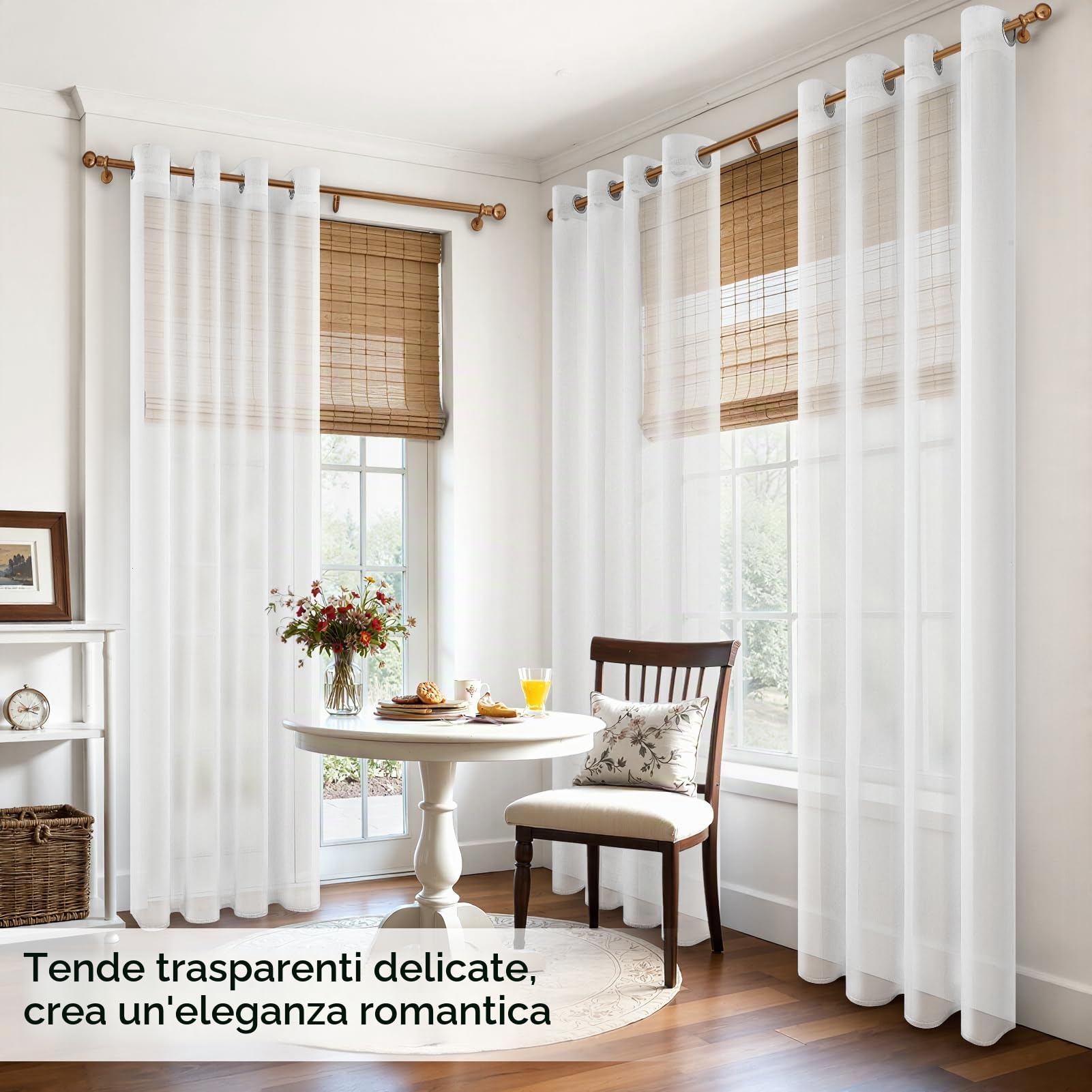 MRTREES - Tende trasparenti bianche, altezza 240 cm, in voile, 2 pannelli, tende in voile con occhielli, 132 x 241 cm, tenda per soggiorno e camera da letto