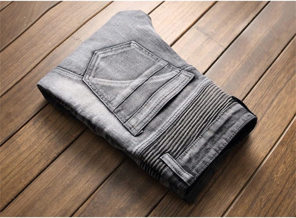 Casual Mens Biker Skinny Jeans Slim Fit Denim Trousers Men Homme Zipped Motorcycle Straight Pants