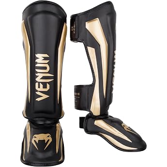 VENUM Leg Guards ELITE SHIN GUARDS (Black x Gold) VENUM-1394-126 //Legers Kickboxing Martial Arts Protective Gear Protector
