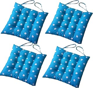 4 cómodos cojines cuadrados para silla (lunares), tapicería para exteriores, cojines para patio, cocina de jardín, cojín para silla de comedor 40x40x8 cm (Azul)