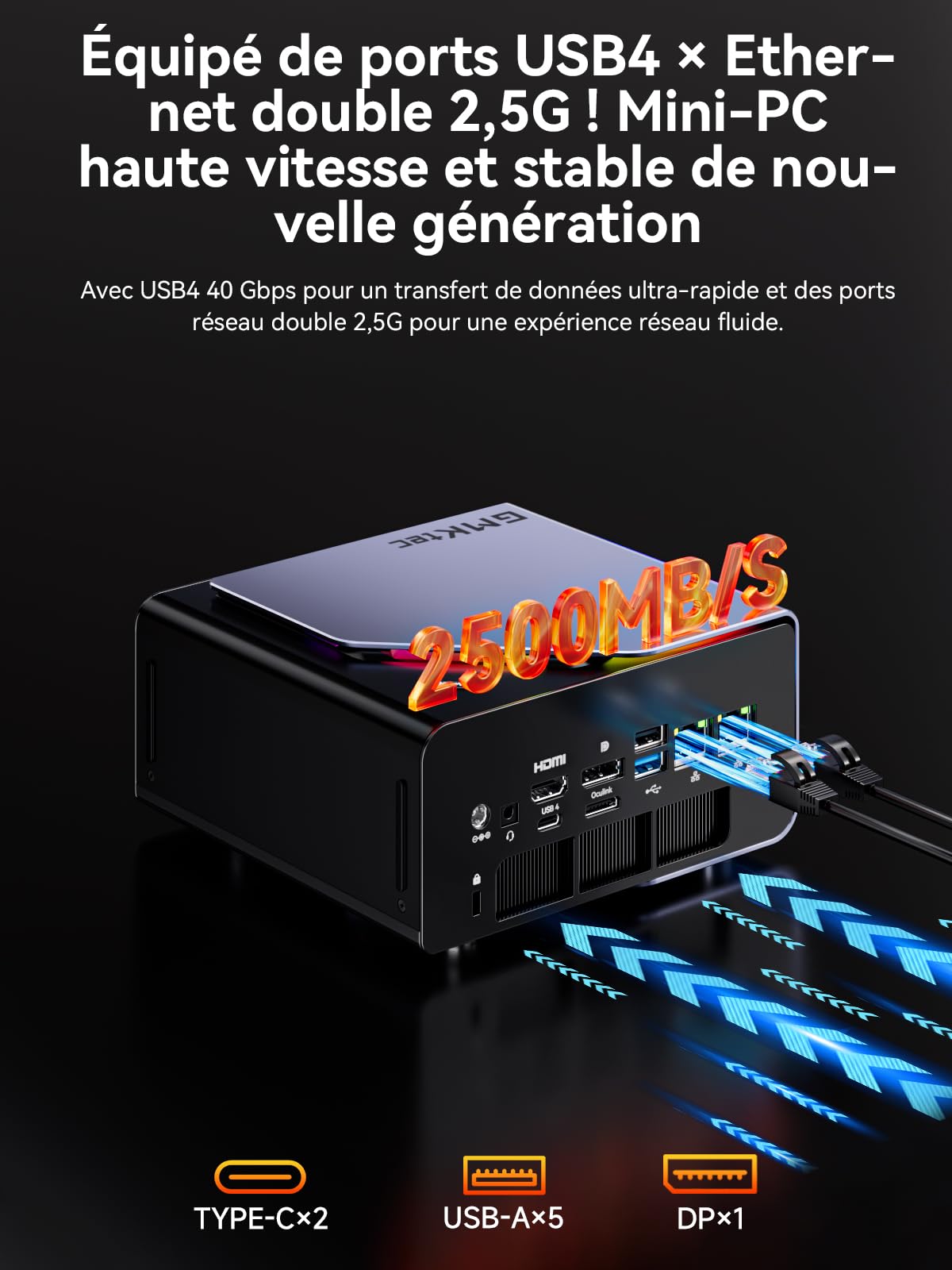 GMKtec K12 Gaming Mini PC Oculink AMD Ryzen 7 H 255 (Mis à Jour 8745HS) 32Go DDR5 RAM 512Go SSD, Ordinateur de Bureau Radeon 780M, 3X M.2 2280 Stockage, Dual NIC 2.5G, HDMI 2.1, USB4