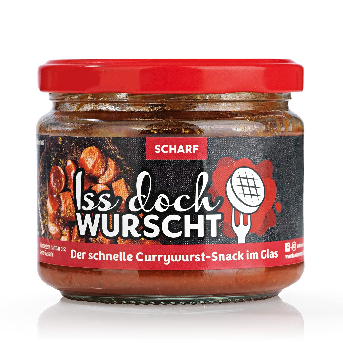 Iss Doch Wurscht Currywurst-Snack Scharf 6er | Einfach kurz erwärmen und genießen | Saftige Rostbratwurst in einer lecker-würzigen Soße | Natürlich konserviert und ungekühlt haltbar [250g]