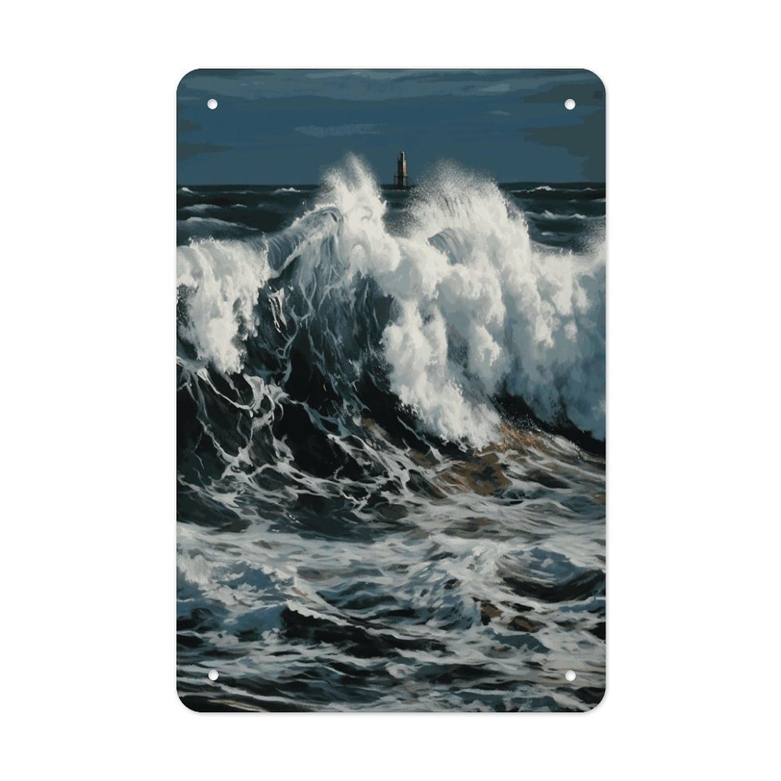 LDGSUPH The Sea Waves Wall Art Prints Folded Edge Iron Sheet Painting with Holes for Wall Prints Decorative Picture Metal Signboard Decor Painting for Outdoor Indoor Wall Decor