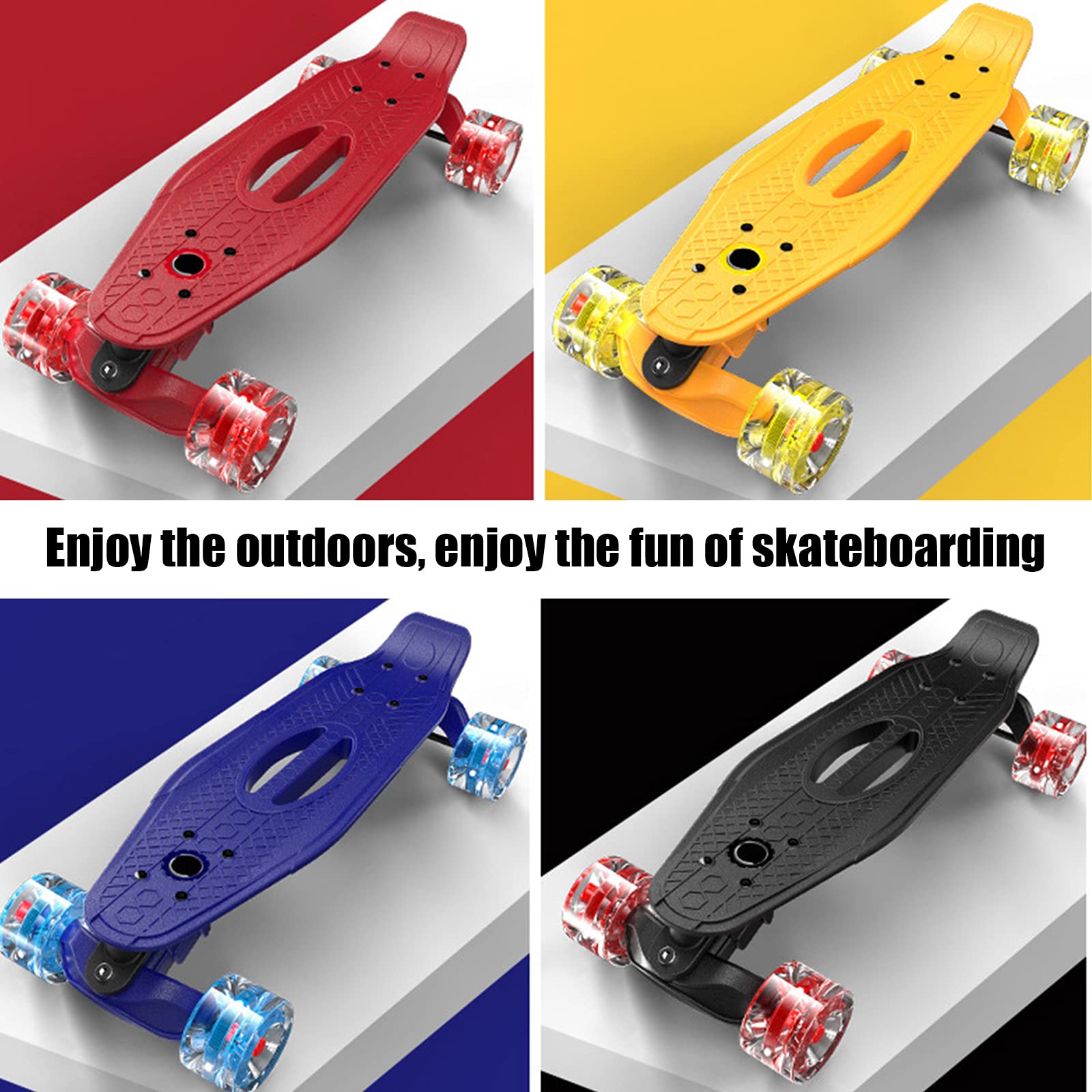 Skateboard Planche à Roulette 21" Mini Cruiser Standard Skateboards avec LED Light Up Roues, Single Kick Concave Skateboards pour Enfants Jeunes Adolescents Adultes