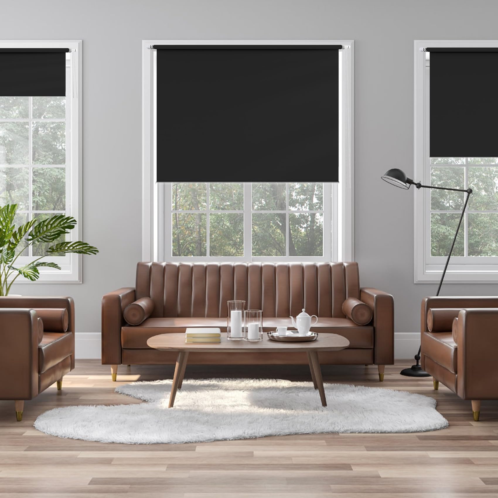 Rollo Ohne Bohren 115 x 80 cm, Sichtschutz, Lichtschutz, Blendschutz, Thermorollo Ohne Bohren, ohne Bohren Einfache Installation, für Fenster & Tür, Schwarz