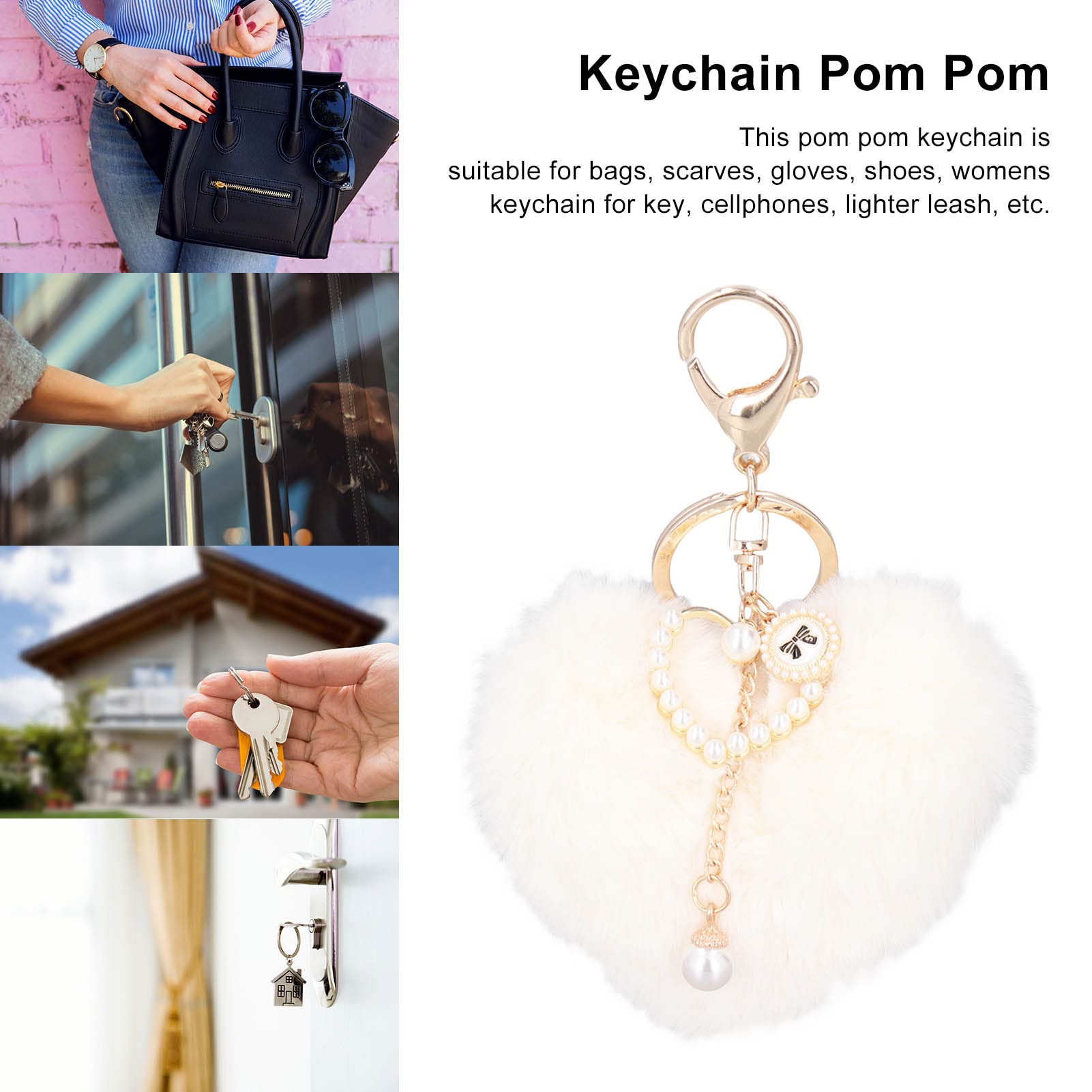 Portachiavi Morbido Guqqeuc Portachiavi In Pelliccia Sintetica Con Pompon E Perle Portachiavi Pon Pon Peloso - Foto 10