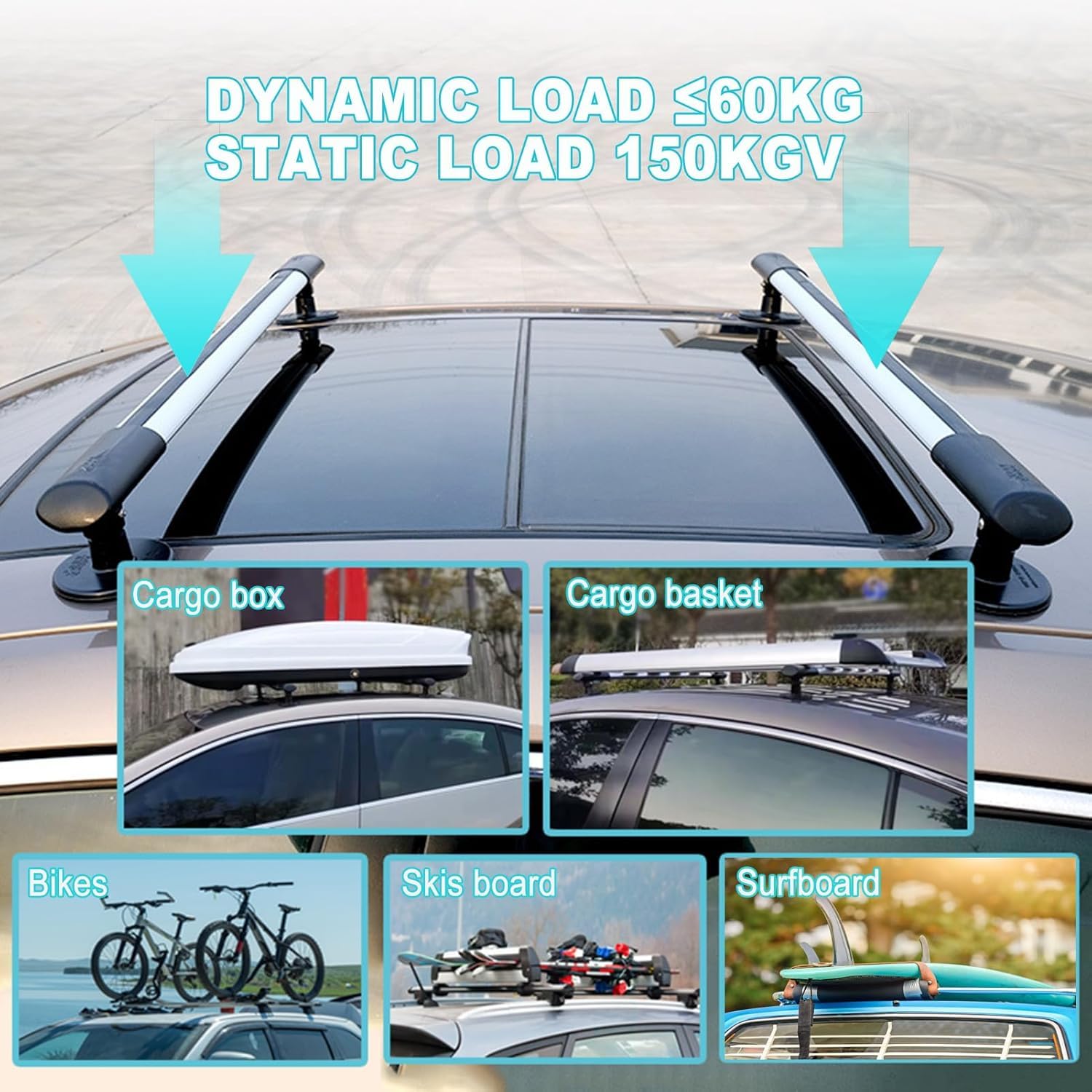 Baca de Coche Magnetismo, Barras de Techo Universales de Aluminio, Longitud Ajustable Vehículos de Bacas portaequipajes para Kayak, Tabla de Surf, Canoa, Snowboard, Paddle Board (2, 100-115cm)