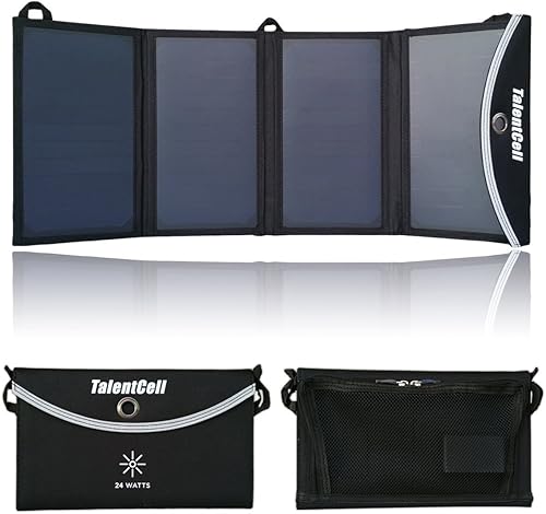 TalentCell Cargador de panel solar plegable de 21 W con salida USB de 18 V CC y 5 V para cargar todo tipo de baterías recargables de 12 V y la