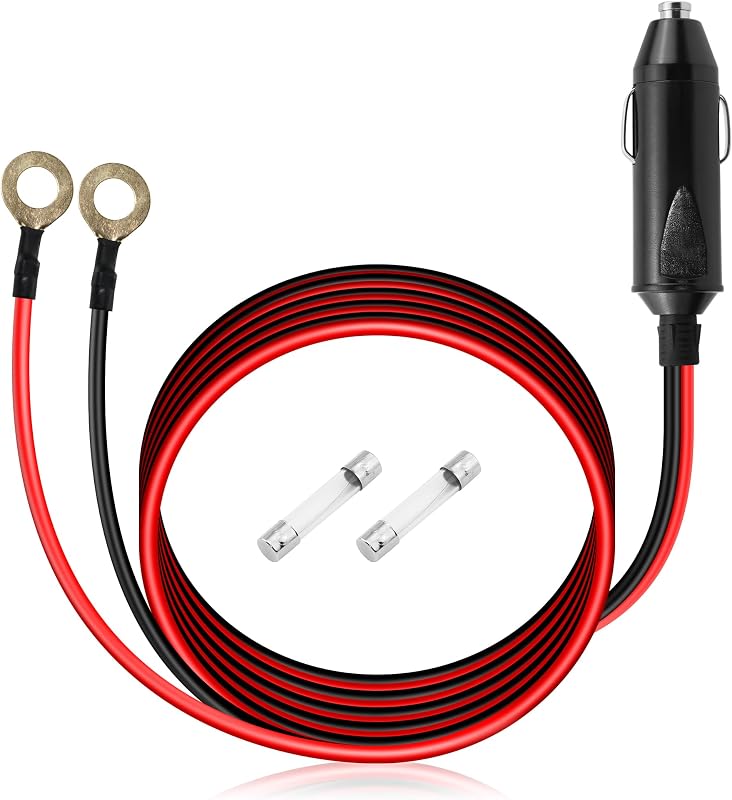 Cabo de extensão automotivo 14 AWG HATMINI com plugue macho de acendedor e terminal olhal – 3,05 m