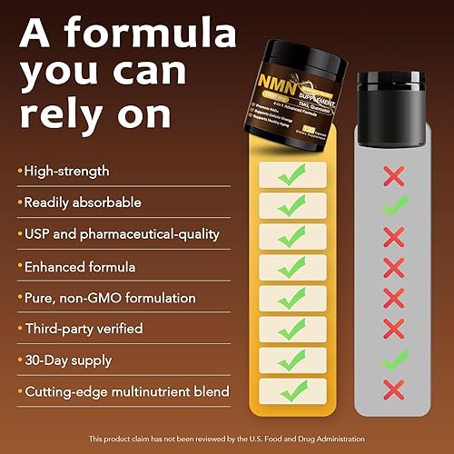 Miniatura 6 de Suplemento NMN 1000mg Pure Organic Alternativa NMNH, suplemento de resveratrol, suplemento NAD+, TMG y quercetina para apoyo celular 120 cápsulas