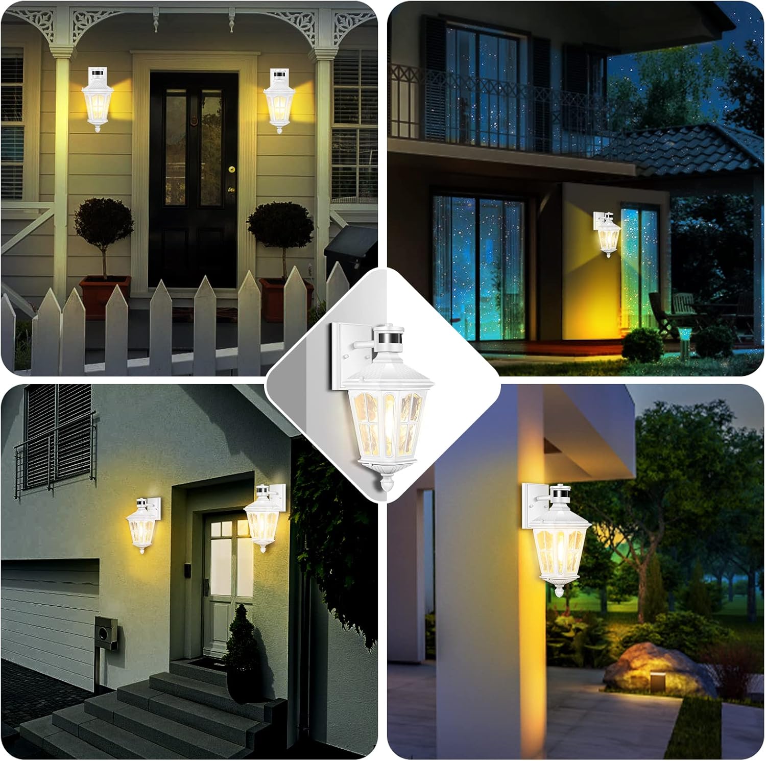 Outdoor Light Fixture Porch Light Motion Sensor Outside Wall Light in White Dusk to Dawn Lighting for House Front Door Patio