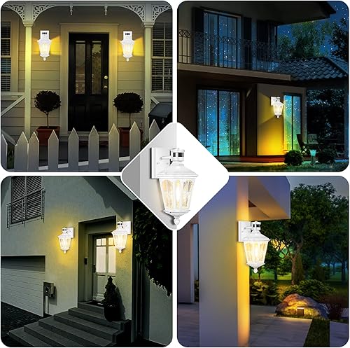 Miniatura 7 de Luces de pared con sensor de movimiento para exteriores, color blanco, del atardecer al amanecer, antioxidantes e impermeables, para porche, patio