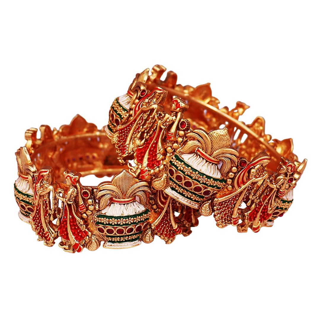 TAJ BRIDAL STORE Rajwadi Metal Bangles With Beautiful Dulha Dulhan Design Golden Bride and Groom Design Bracelet (B0D3827KGB) Amazon Price History, Amazon Price Tracker