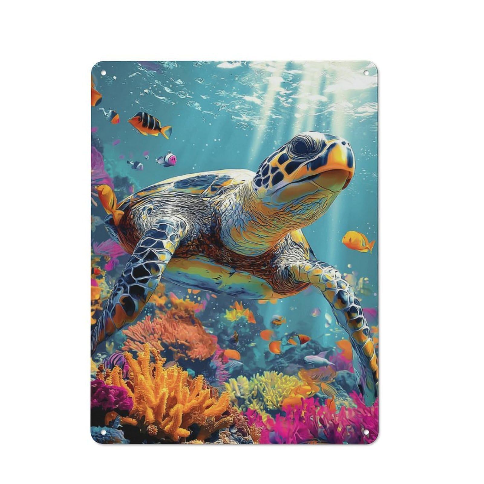 Junmoney Ocean Life Turtle And Coral Reef Retro Metal Sign 40X30cm, Classic Pub Decor For Cafe, Pub, Workshop Or Home Bar, For Casual British Interiors