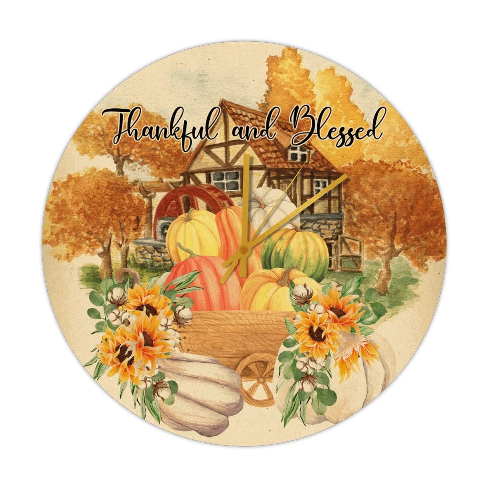 Horloge ronde en bois Thankful and Blessed pour un foyer chaleureux
